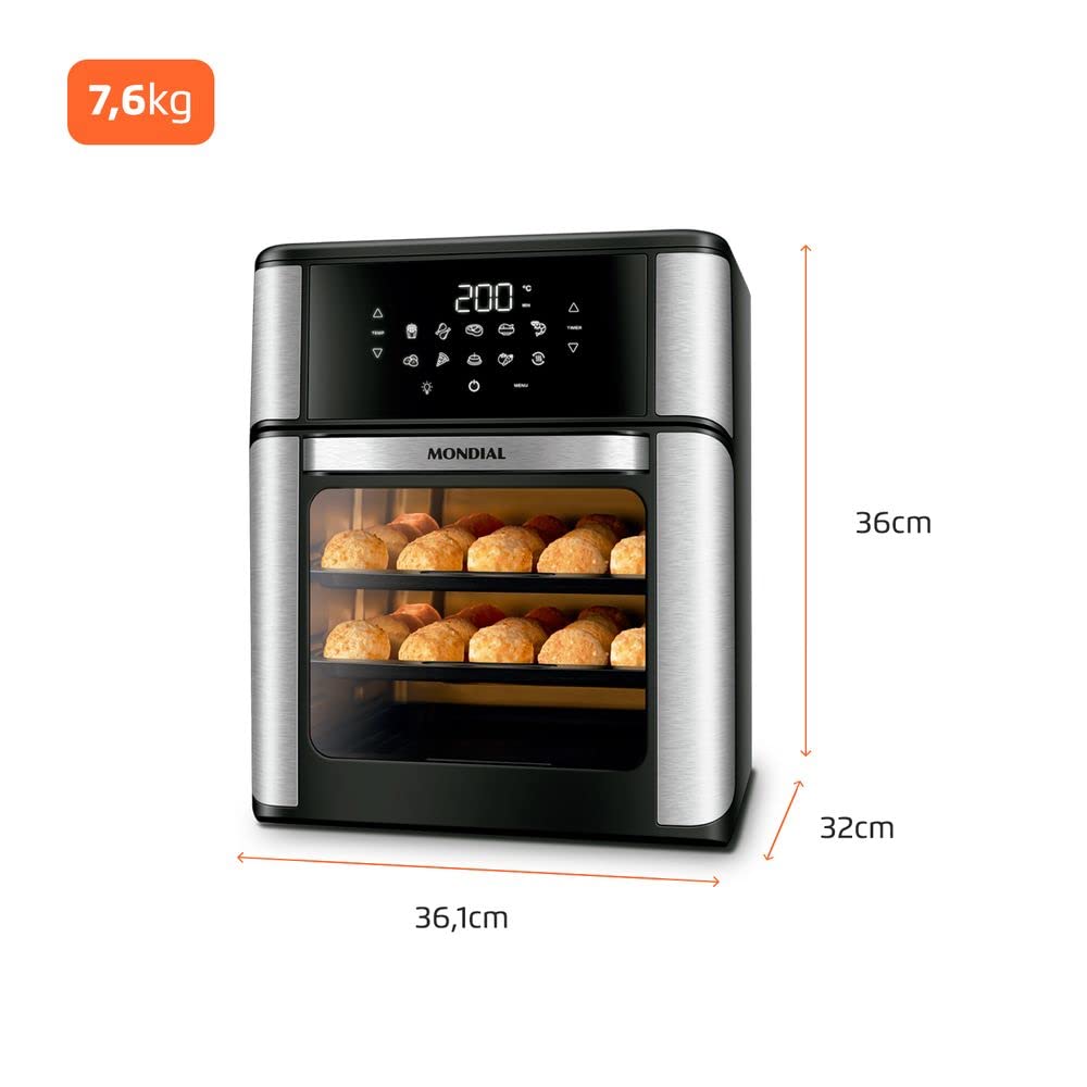 Fritadeira Air Fryer Forno Oven 12 Litros, Mondial, Preto/Inox