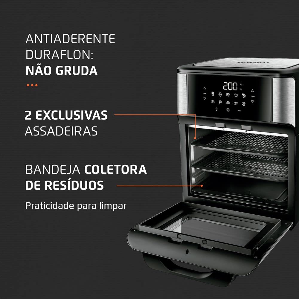 Fritadeira Air Fryer Forno Oven 12 Litros, Mondial, Preto/Inox