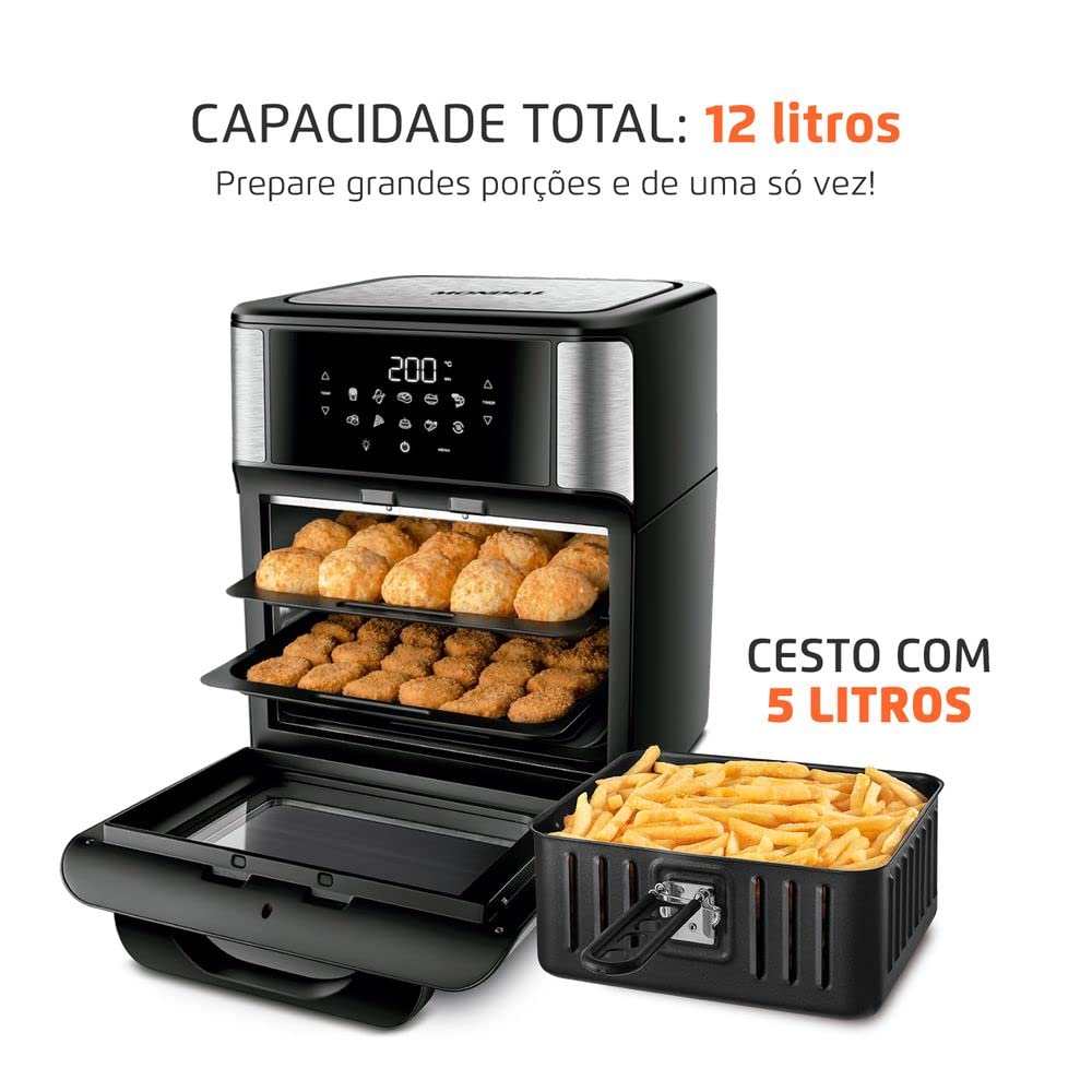 Fritadeira Air Fryer Forno Oven 12 Litros, Mondial, Preto/Inox