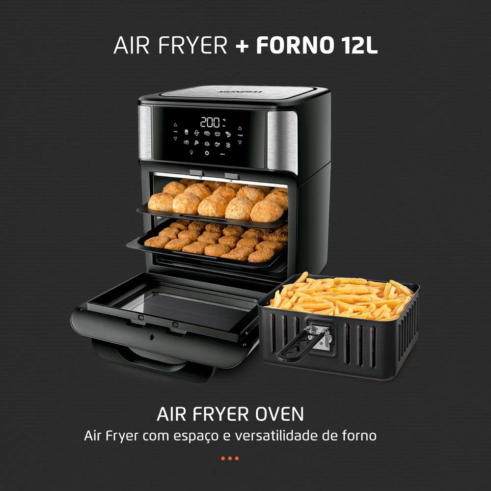 Fritadeira Air Fryer Forno Oven 12 Litros, Mondial, Preto/Inox