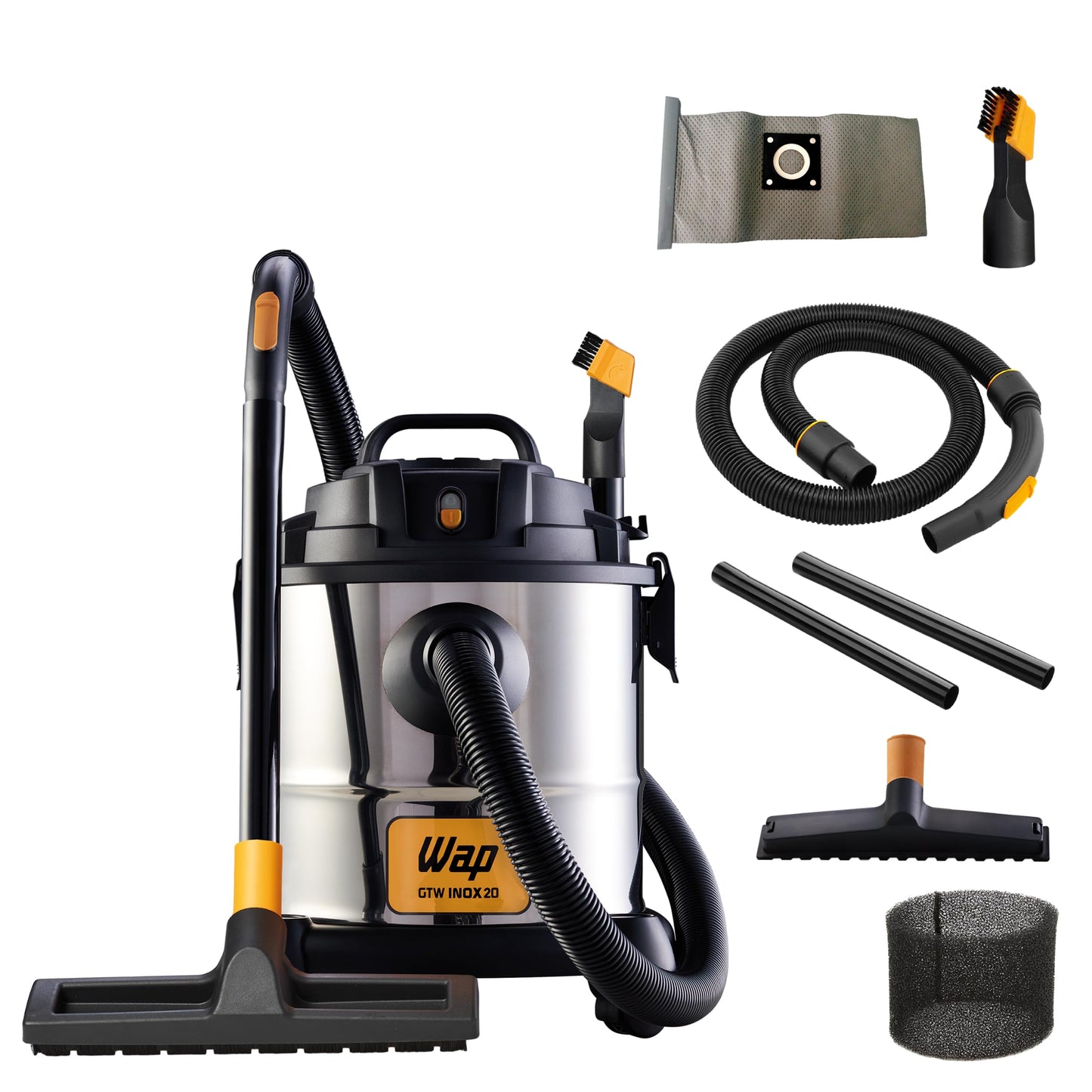 WAP Aspirador de Pó e Água Barril GTW INOX 20 Litros, com Filtro Lavável, 1600W - 220V