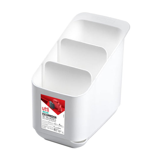 Escurridor de cubiertos de plástico con 3 compartimentos, color blanco