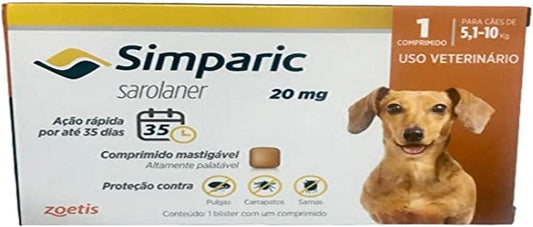 Zoetis Simparic 20Mg 5 em 1 Até - 1 Cp Para Cães