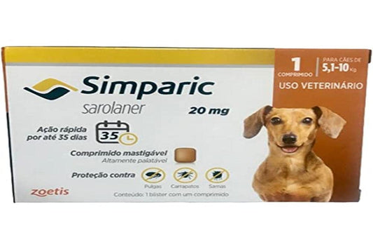 Zoetis Simparic 20Mg 5 em 1 Até - 1 Cp Para Cães