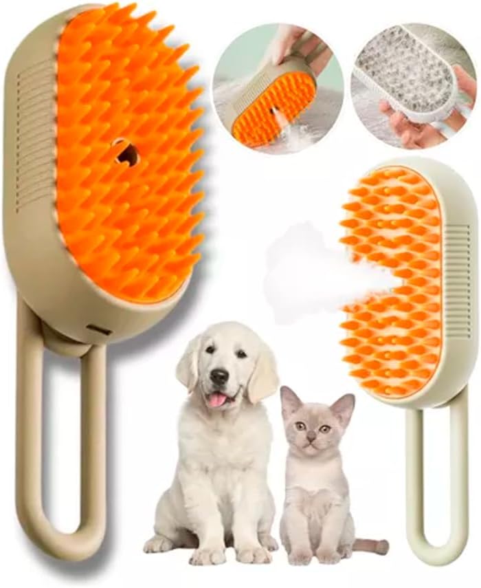 Escova Pet para Cães e Gatos Vaporizada 3 em 1 Elétrica Recarregável
