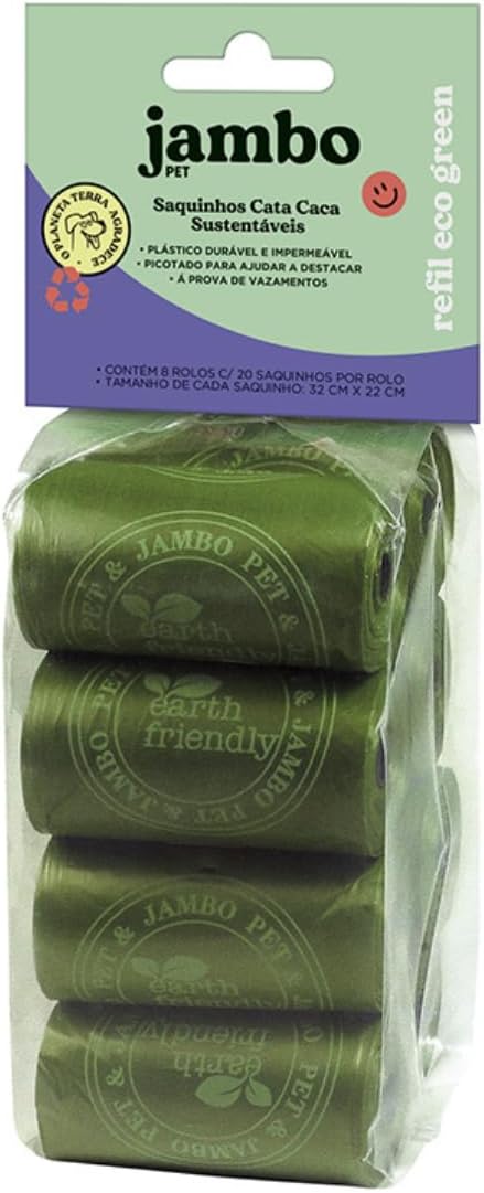 Kit Cata Caca Refil Saquinhos Higiênicos para Cães, Destaca Fácil, 8 Rolos, Plástico Durável e Impermeável, À Prova de Vazamentos