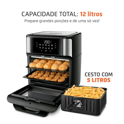 Fritadeira Air Fryer Forno Oven 12 Litros, Mondial, Preto/Inox