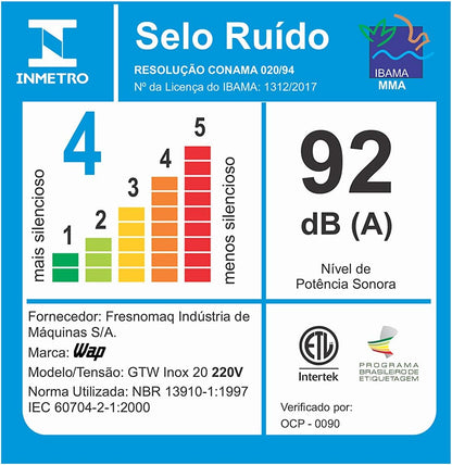 WAP Aspirador de Pó e Água Barril GTW INOX 20 Litros, com Filtro Lavável, 1600W - 220V