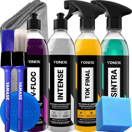 Kit Lavagem Automotiva Completa Vonixx Cera Carnauba Tok Final V-Floc Revitalizador de Plasticos intense Sintra fast