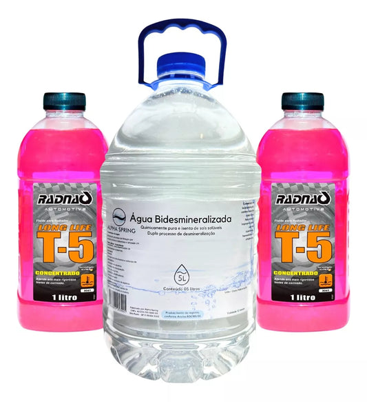 Agua Radiador + Aditivo Concentrado Radnaq T5 Rosa Kit 7 Lts